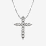 Balto aukso kryželio formos pakabukas „Crux“ su deimantais.