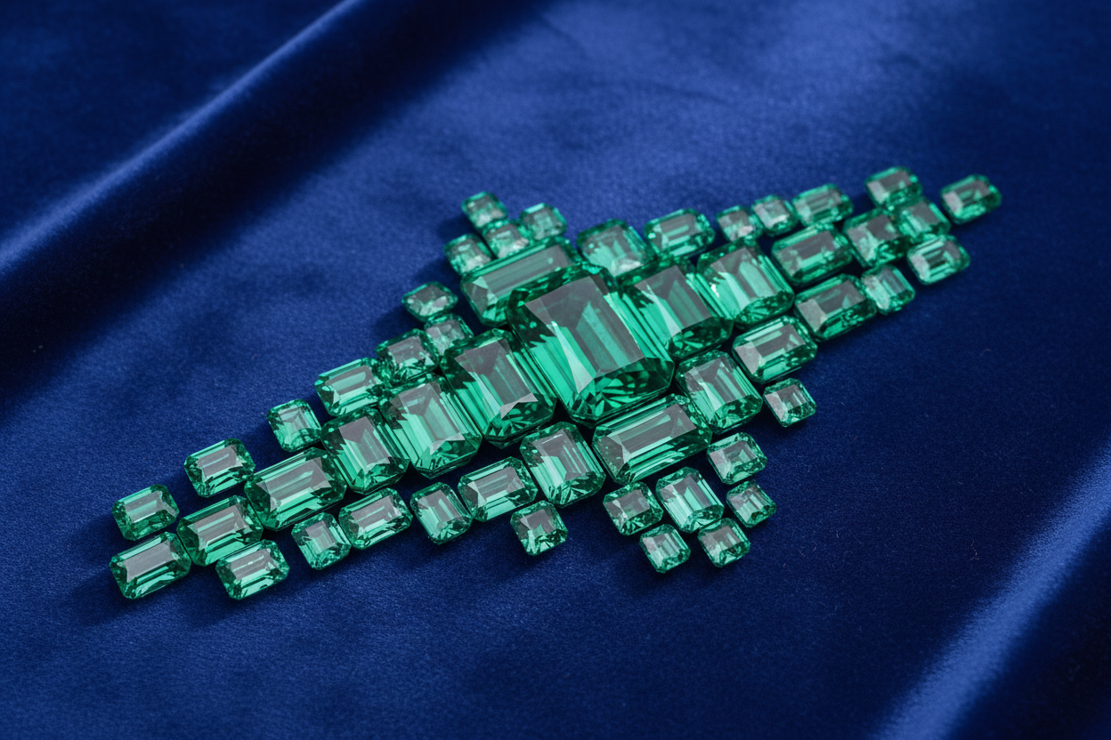 emeralds on blue background