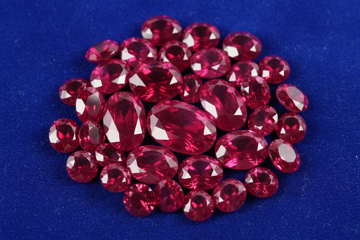 rubies on blue background