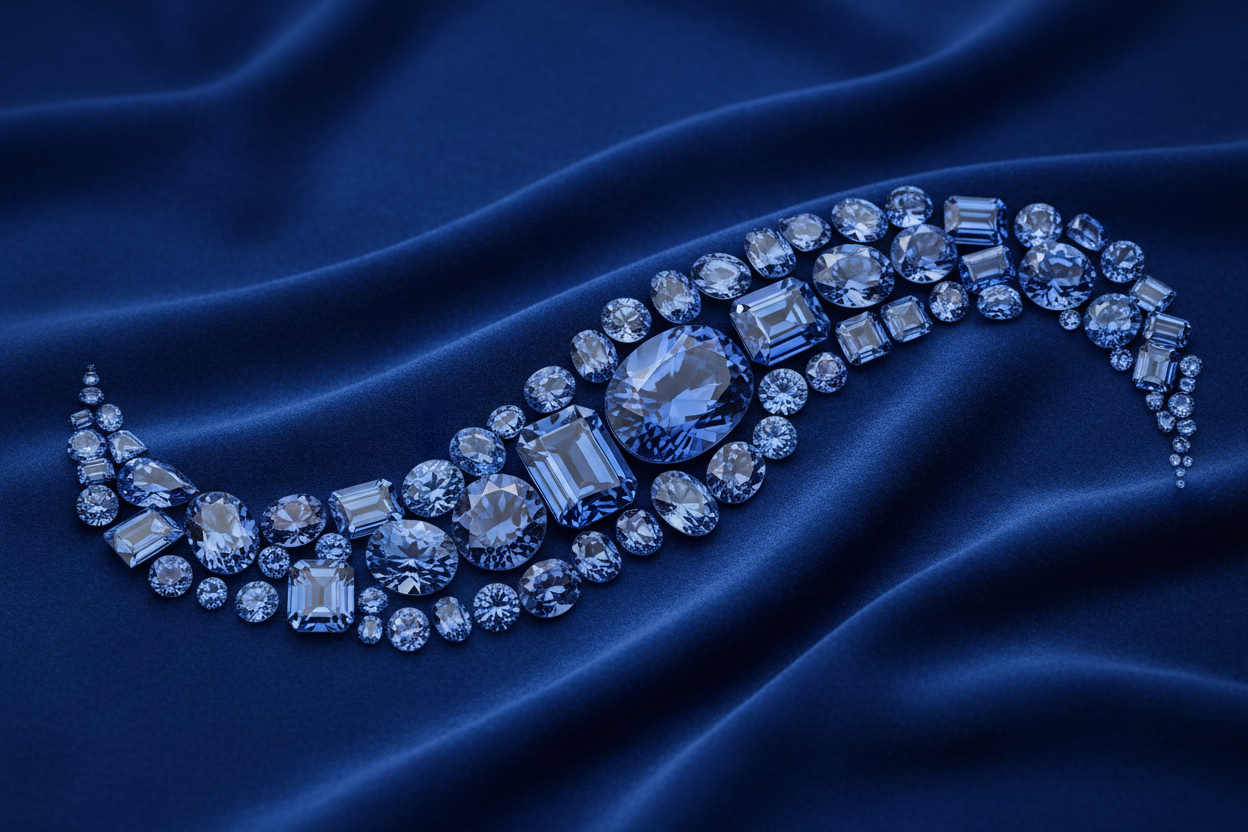 Saphires on blue background